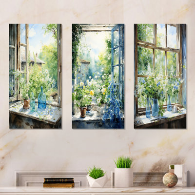 Ensemble de 3 fenêtres vertes et bleues