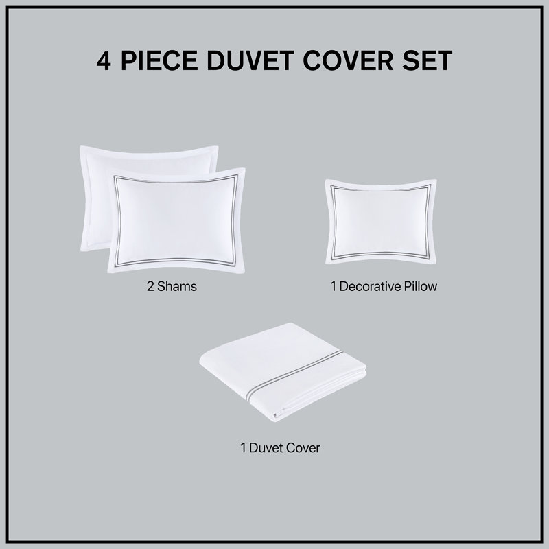 Luxurious White and Gray Cotton King/Cal King Duvet Set