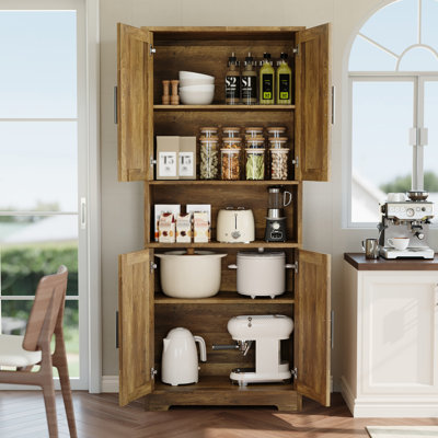 Garde-manger 70 po avec 4 portes et tablettes réglables 70 po - Armoire de rangement haute en bois pour cuisine, salle à manger, salon et buanderie