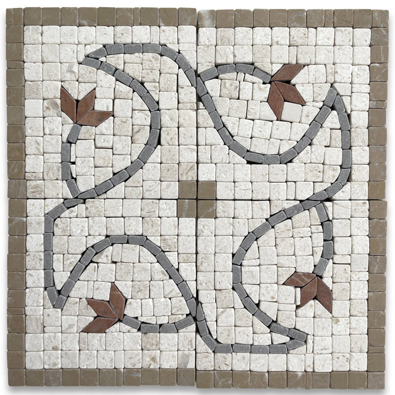 Carreau de mosaïque de marbre et de plancher flèche verte 4 "x 4" Arrow, Or / beige / gris