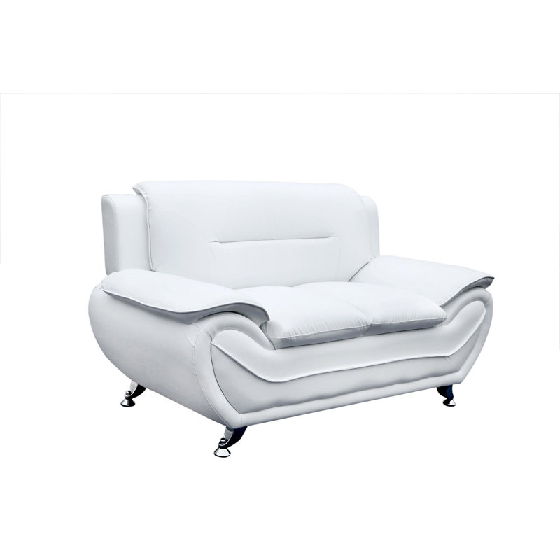 Segura Faux Leather Pillow top Arm Loveseat, White Faux Leather, 35”H x 61.3”W x 34”D