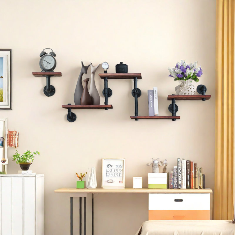 Iindustrial Pipe Shelving, Pipe Shelves With Wood Planks, Floating Shelves Wall Mounted, Retro Rustic Industrial Shelf For Bar Kitchen Living Room