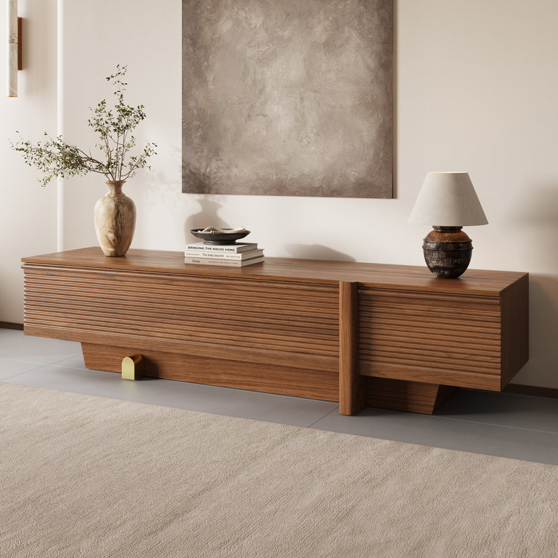 71" Mid-Century Modern TV Stand, Brown Wood Media Console for Living Room with Cable Management, 16.93”H x 70.87”L x 17.72”W