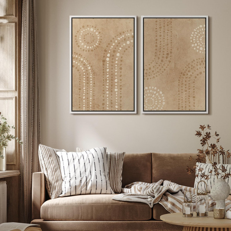 «Sandy Tones Dot Motif abstrait géométrique», 2 pièces sur toile, H 36 po x l 24 po, Blanc