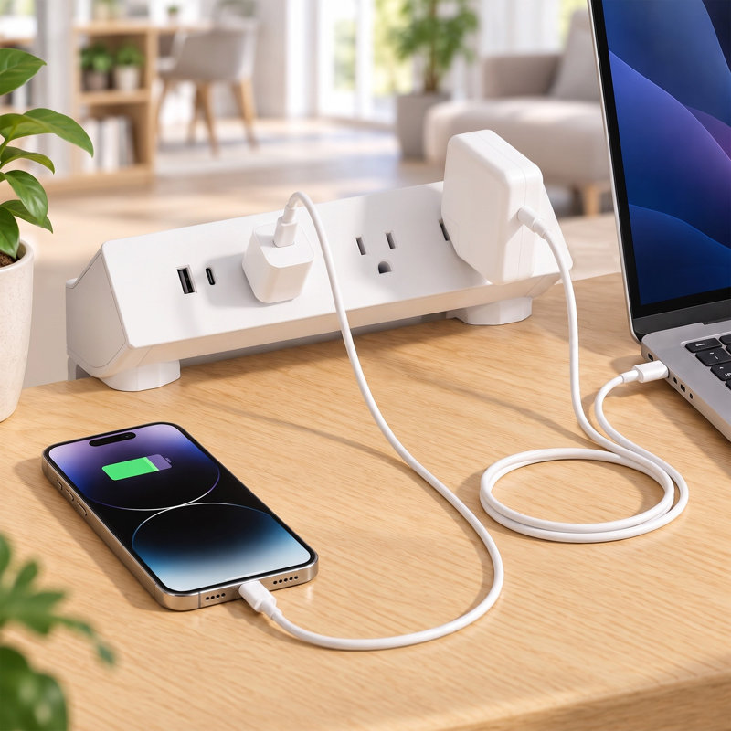 Okeysen Clamp-On Desktop Power Strip UL-Certified Outlets, White