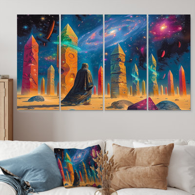 Cosmic Wanderer Crystal Pillars - Space Paysages, ensemble d'art mural 4 pièces