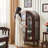 59.05"Retro Water-Ripple Glass Wine Cabinet with Arch Design & Walnut Wood Finish