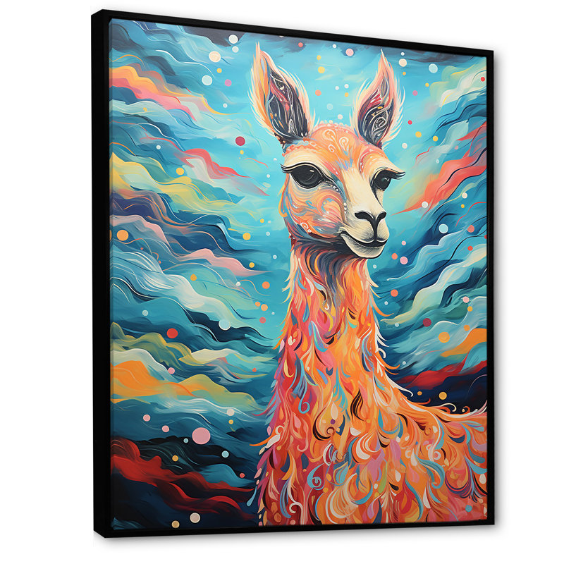 Portrait lumineux d'un lama - lama, Cadre flottant noir, H 44 po x l 34 po