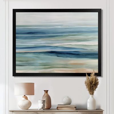 «Blue Green Parallel Beach Of Abstract Coastal Landscape», impressions sur toile encadrées, art côtier bleu sur toile