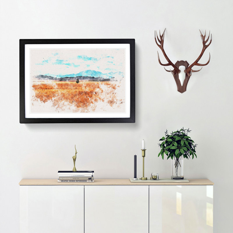 Lone Tree in Montana - Picture Frame Painting Print, 62cm H x 87cm W x 2cm D, Black Framed
