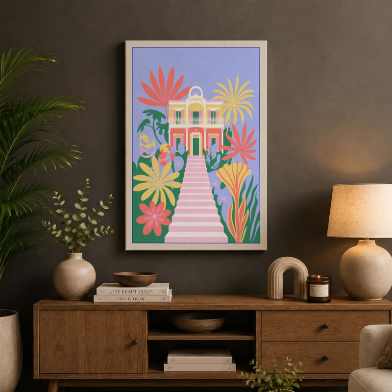 Garden Pathway Tropical - Wrapped Canvas, Cream Border, 30x20 - 76.2 x 50.8 cm