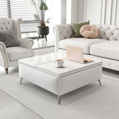 35 Inch Wide Square Storage Benches Coffee Table With Lift Top Oversized Storage Ottoman In Upholstered For Living Room -  Latitude Run®, 8A45DB05DB8B40AAAC3FF8346C377597