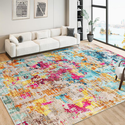 9x12 Area Rug, Modern Abstract, Washable, Non-Slip, Ultra-Thin Soft Large Area Rug for Living Room, Bedroom, Dining Room, Blue.