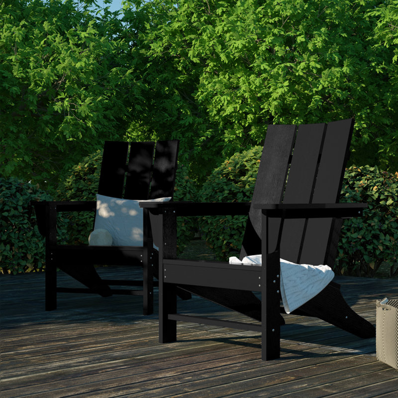 Ensemble de 2 chaises d'extérieur pliables noires en PEHD Adirondack, Noir