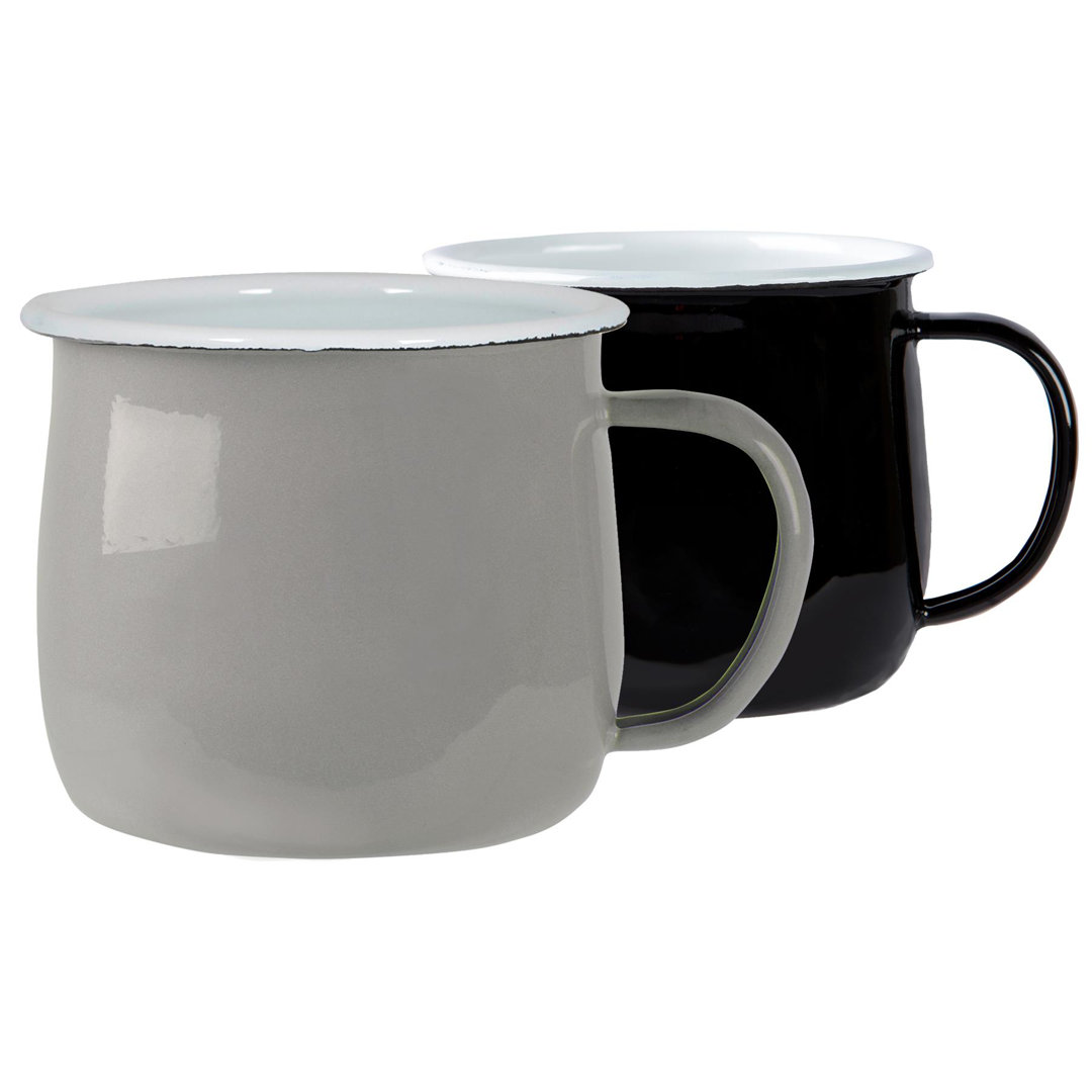 Argon Tableware - Coloured Enamel Belly Mugs - 375ml - Grey/Cream