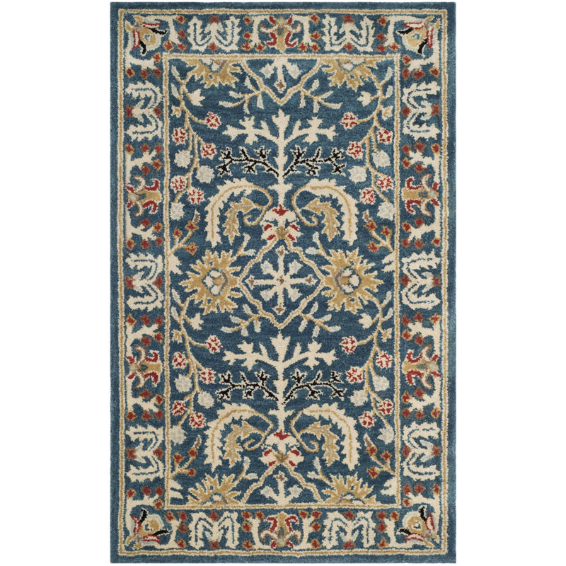 Antiquity Hand-Tufted Dark Blue Area Rug, Rectangle 2' x 3'