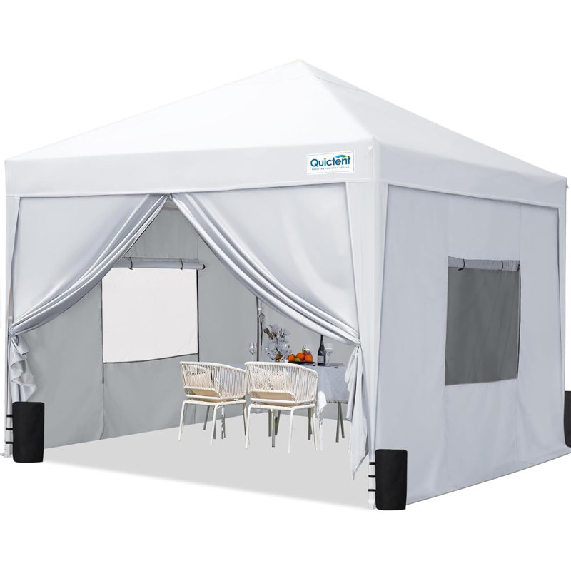 Quictent 3x3m (10x10ft) Pop Up Canopy Gazebo with Mesh Window Sidewalls, Adjustable Height Event Shelter, Portable Tent for Garden Party, Camping, Beige