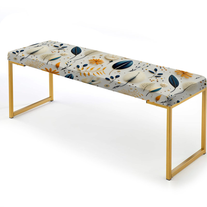 Blue And White Ferns Minimalism Boho Pattern - Floral Upholstered Gold Bench