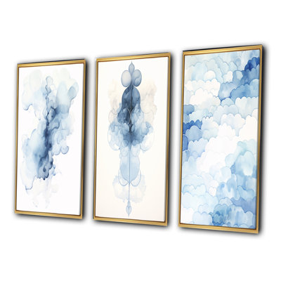 Ethereal Blue Watercolor Bliss V - Abstract Painting Art Set Of 3 Pieces