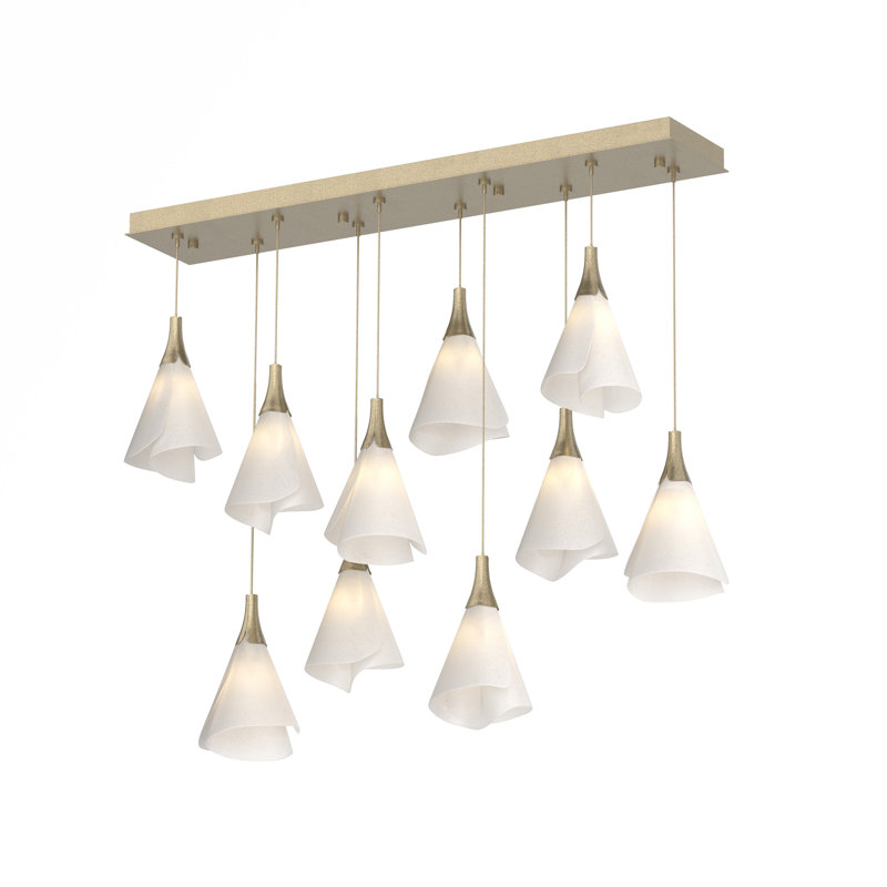 Luminaire suspendu rectangulaire à 10 lumières Mobius, Or doux, 80"