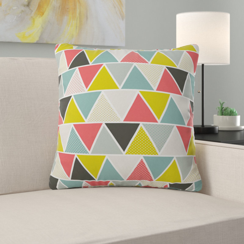 Coussin décoratif triangulaire, 16 po x 16 po, Gris / rose / bleu