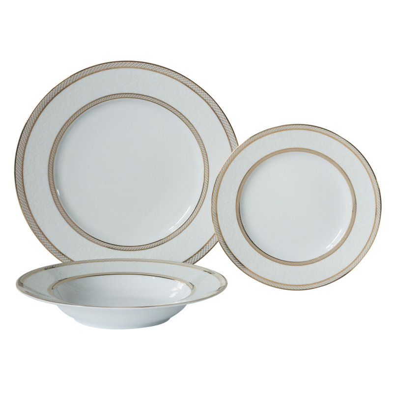 Floral Lace 18 Piece Dinnerware Set, White/Gold