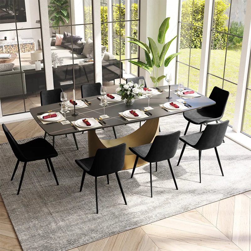 Modern Dining Chairs Set, Upholstered PU Leather Kitchen Side Chairs With Metal Legs, Black