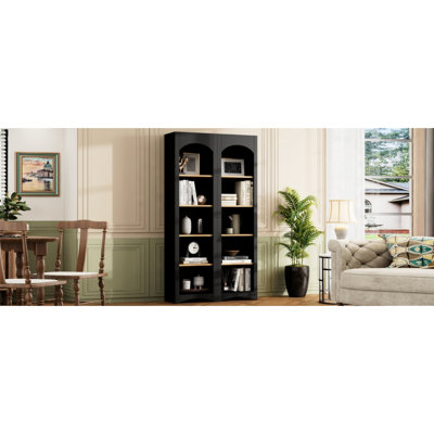 Armoire de rangement à deux tons, 5 niveaux, tablettes réglables, stable, paire de garde-manger H 72 "pour le salon, 2, finition