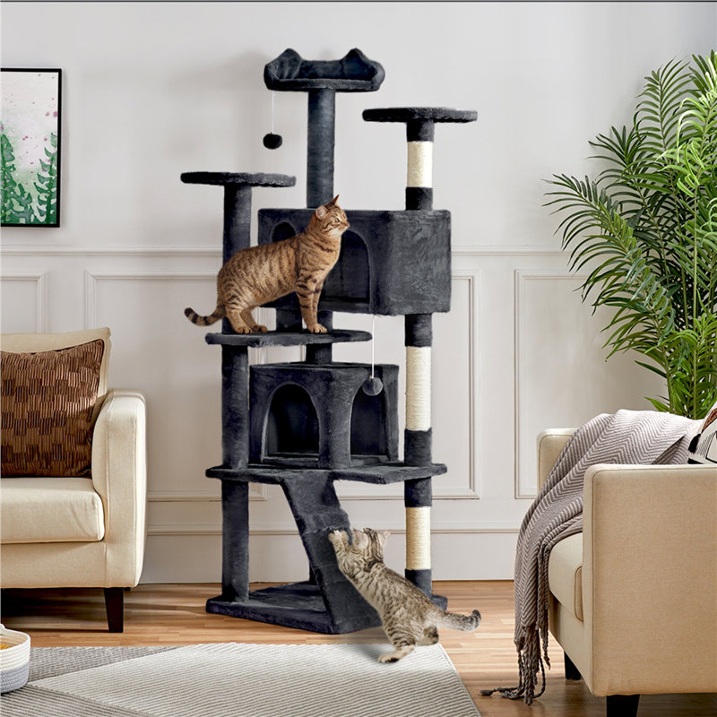 Arbre à chat, chaton, tour avec 2 condos, Noir