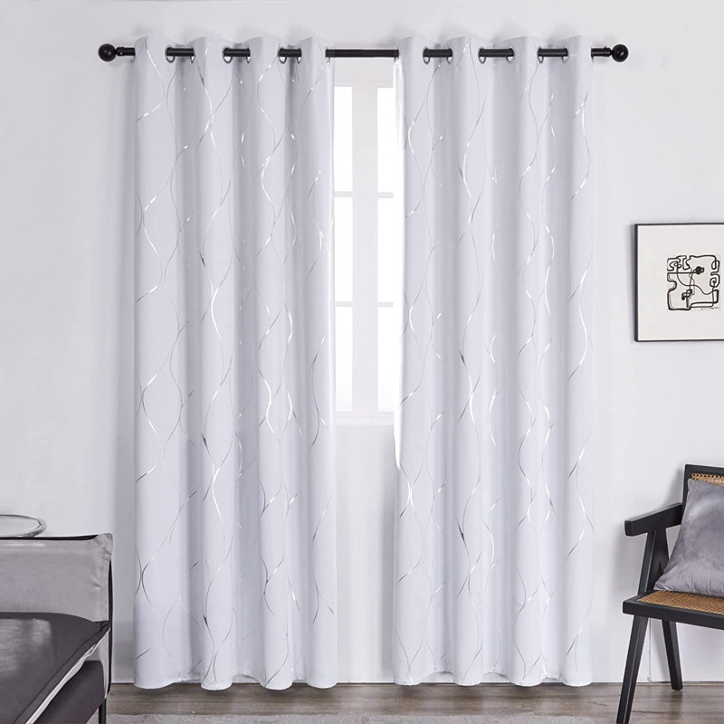 Kellda Thermal Room Darkening Polyester Curtain Panels, 42" W x 84" L, Grayish White
