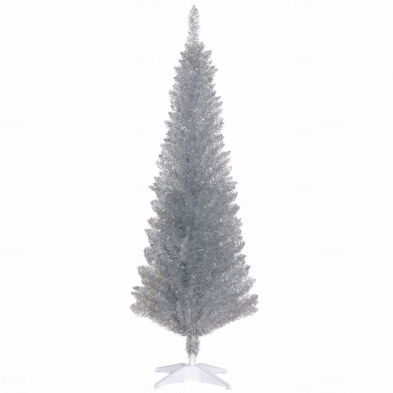 Arbre de Noël artificiel 5 pi avec 294 pointes de branches réalistes, base en plastique, 4 pi 9 po, Argent argent