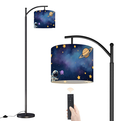 Arc Floor Lamp Astronaut Holding Planet Space Stars Saturn Floor Lamps with Remote LED Lights Adjustable Lamp Shades Tall Standing Lamps for Reading Office Living Room