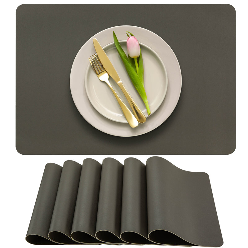 Faux Leather Solid Rectangle Placemat, Gray