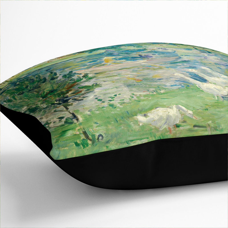Girl In A Boat With Geese Square Throw Cushion, 40cm H x 40cm W x 15cm D, Black