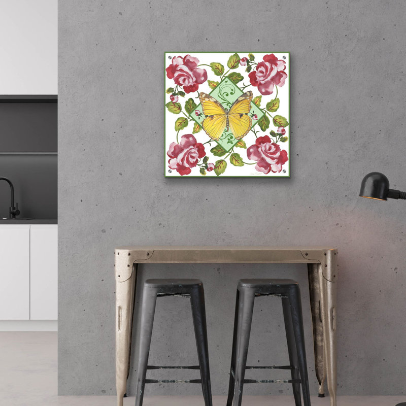 «Botanical Tea Rose» par Jean Plout, art mural en verre acrylique, 24 po x 24 po, 24 po x 24 po