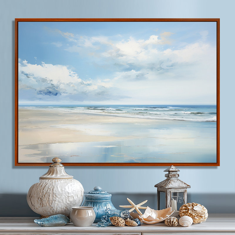 Popham - océan côtier, reproduction d'art sur toile encadrée, H 12 po x l 20 po x P 1 po, Cadre flottant brun