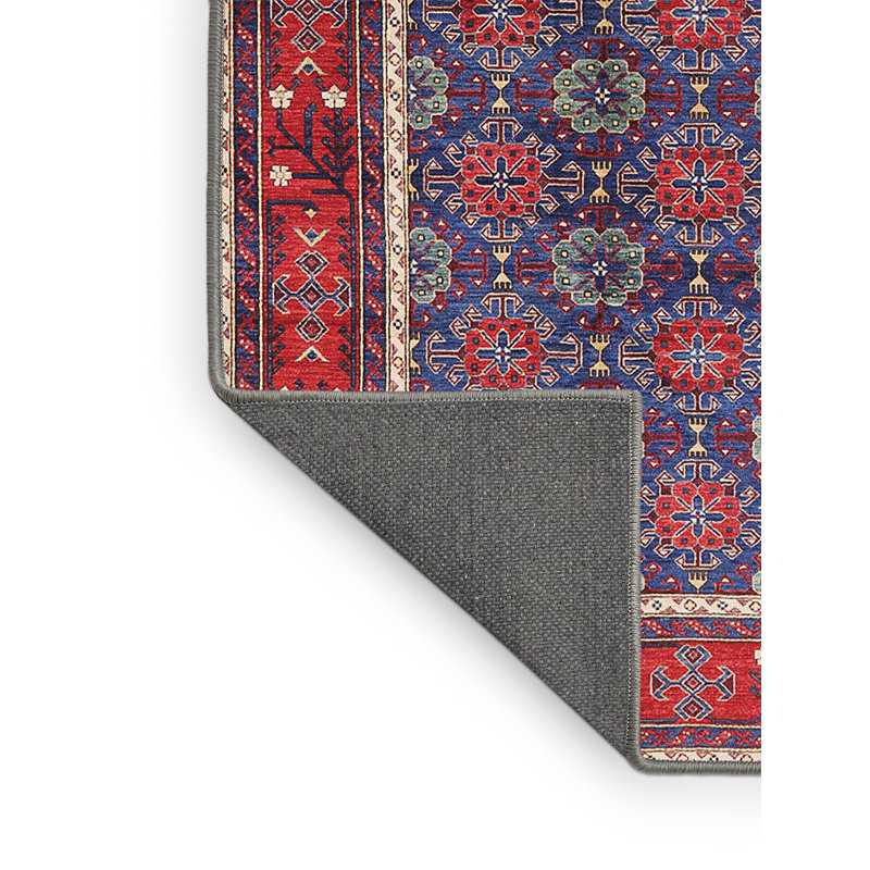 Tapis géométrique rouge / bleu / beige, Tapis de couloir 2 pi x 5 pi