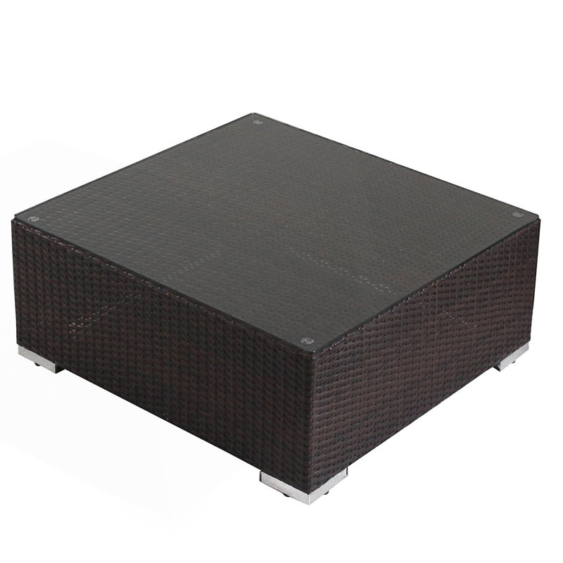 Élégante table basse d'extérieur avec plateau en verre trempé, Brun multi