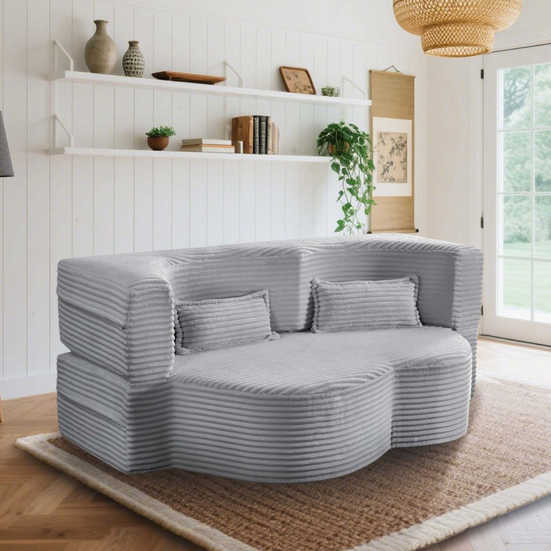 Canapé-lit 77 po en velours côtelé de style minimaliste de 77,9 po, Gris clair