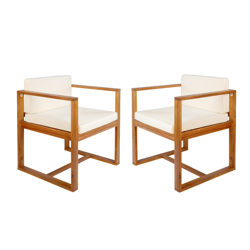 Mulry Solid Wooden Dining Chairs With Cushion, Beige/Dark Brown 