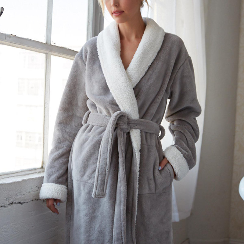 Peignoir en sherpa moelleux pour femme Pure Fibre, Grand / Très grand, Gris