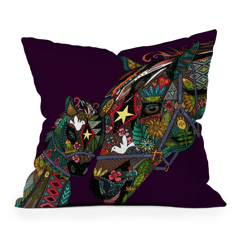 Coussin extérieur Sharon Turner, Mauve / vert / bleu / orange / rouge / rose / chev, Carré 26 po
