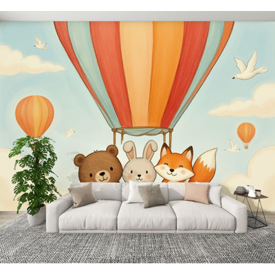 Peel and Stick Wallpaper Cute Animal Hot Air Balloon Colorful Balloons Sky Wall Murals 100"H x 144"W Removable PVC Wall Paper Self-Adhesive Wall Decor for Bedroom Living Room Home Office