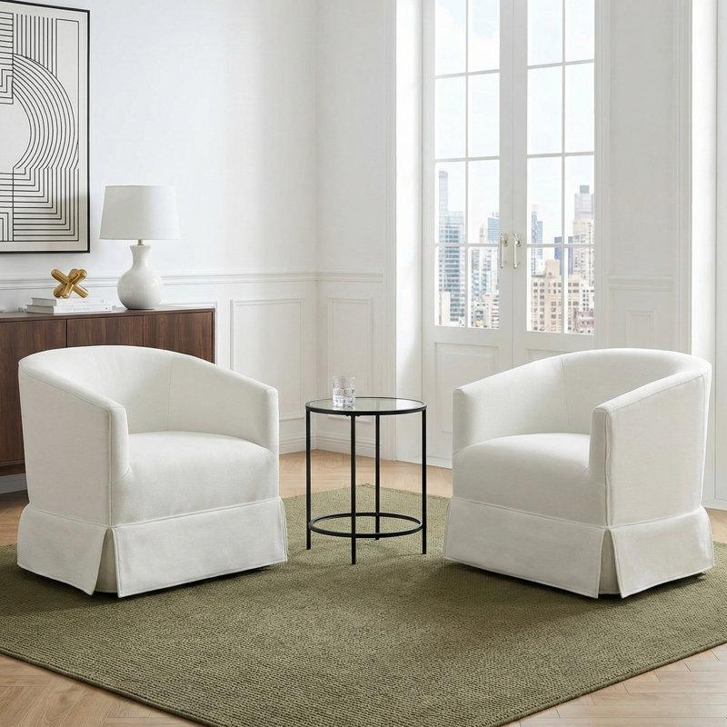 Upholstered Swivel Barrel Accent Chair with Wood Frame, Brown, 2