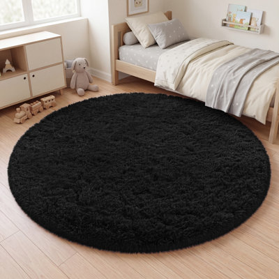 6X6 Ft Round Soft Fluffy Area Rug For Living Room Bedroom,Black