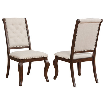 Traditional Formal 2pc Set Design Button Tufted Cream Fabric Upholstery Nailhead Accents Asian Hardwood Dining Room Furniture