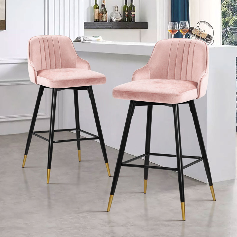 Swivel Velvet Upholstered Counter & Bar Stool, Bar Stool (29" Seat Height), Pink