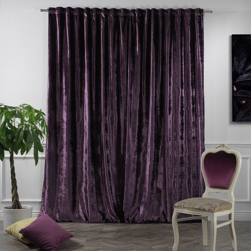 Panneau de rideau simple doublé occultant en velours brillant extra large et très long, L 52 po x L 180 po, 34 aubergine