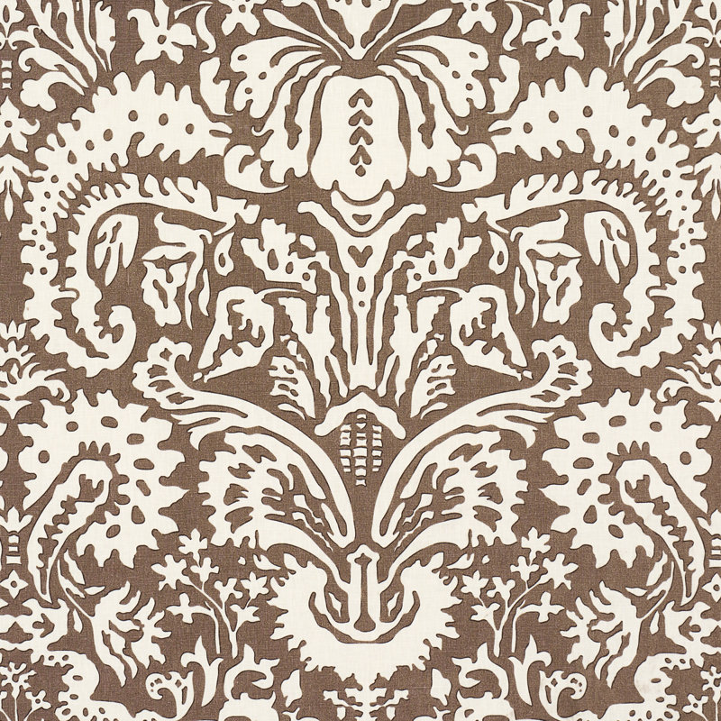 Schumacher X Veere Grenney Suffolk Damask Fabric, Brown