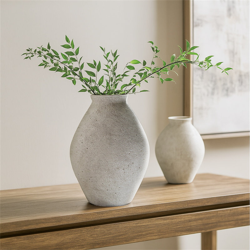 Metal Table Vase, 17" H x 13" W x 13" D, White